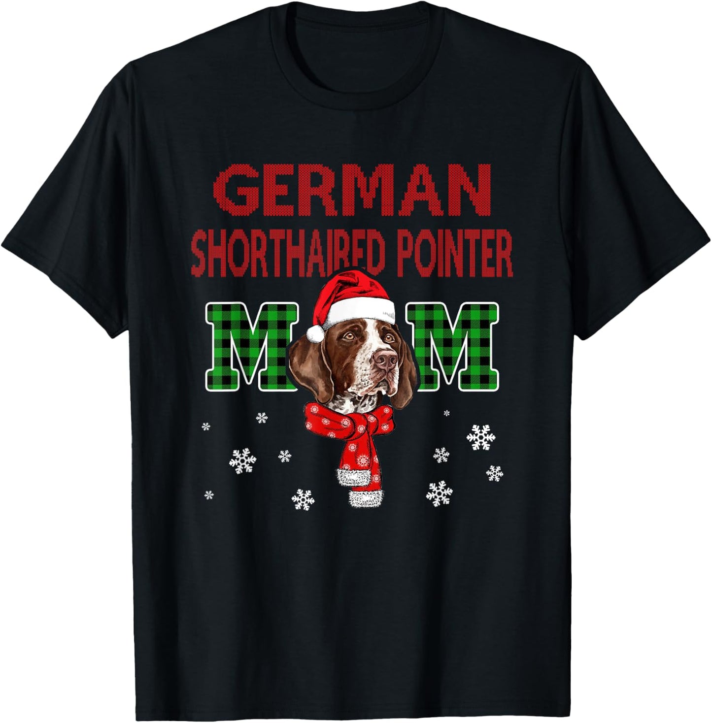 Christmas GSP Mom Plaid Santa Hat Cute Dog Lover T-Shirt - T-Shirt | Black