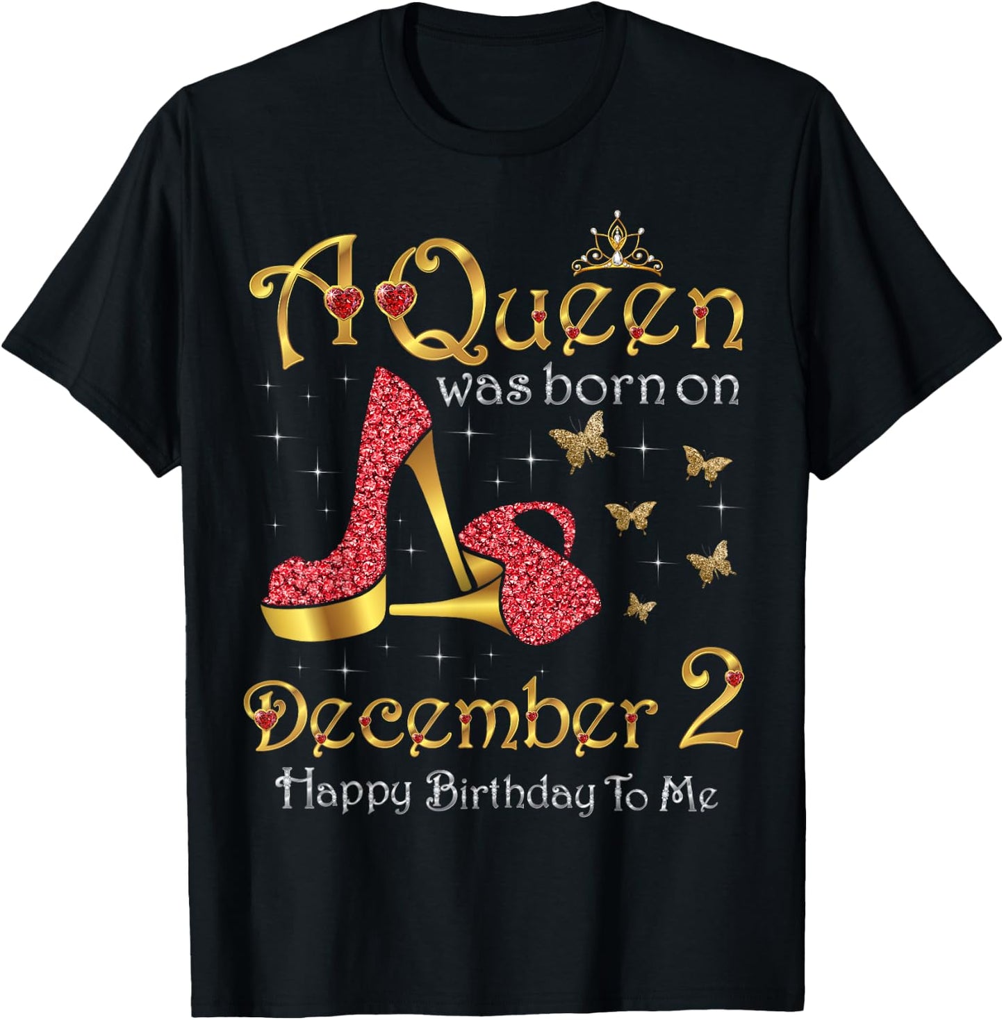 A Queen Was Born on December 2, 2nd December Birthday T-Shirt - T-Shirt | Black