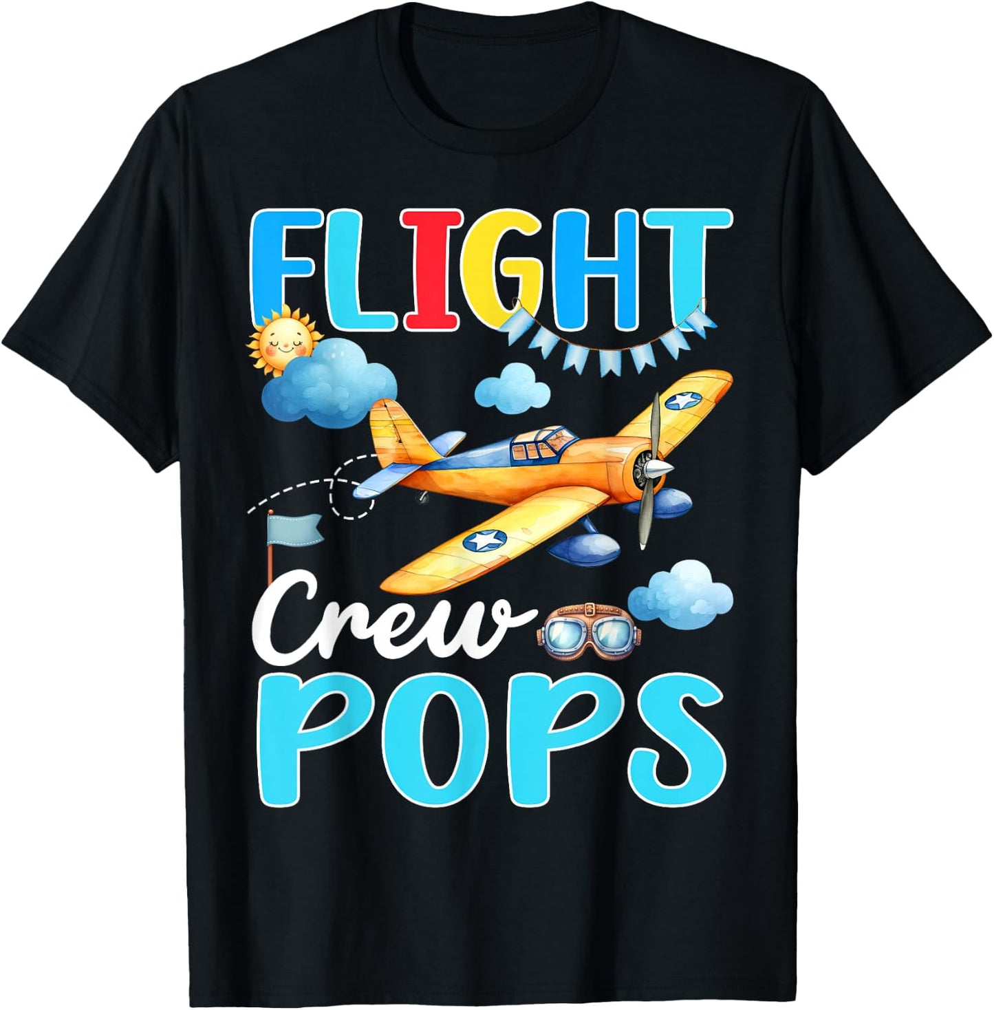 Flight Crew Pops Birthday Squad Airplane Matching Family T-Shirt - T-Shirt | Black