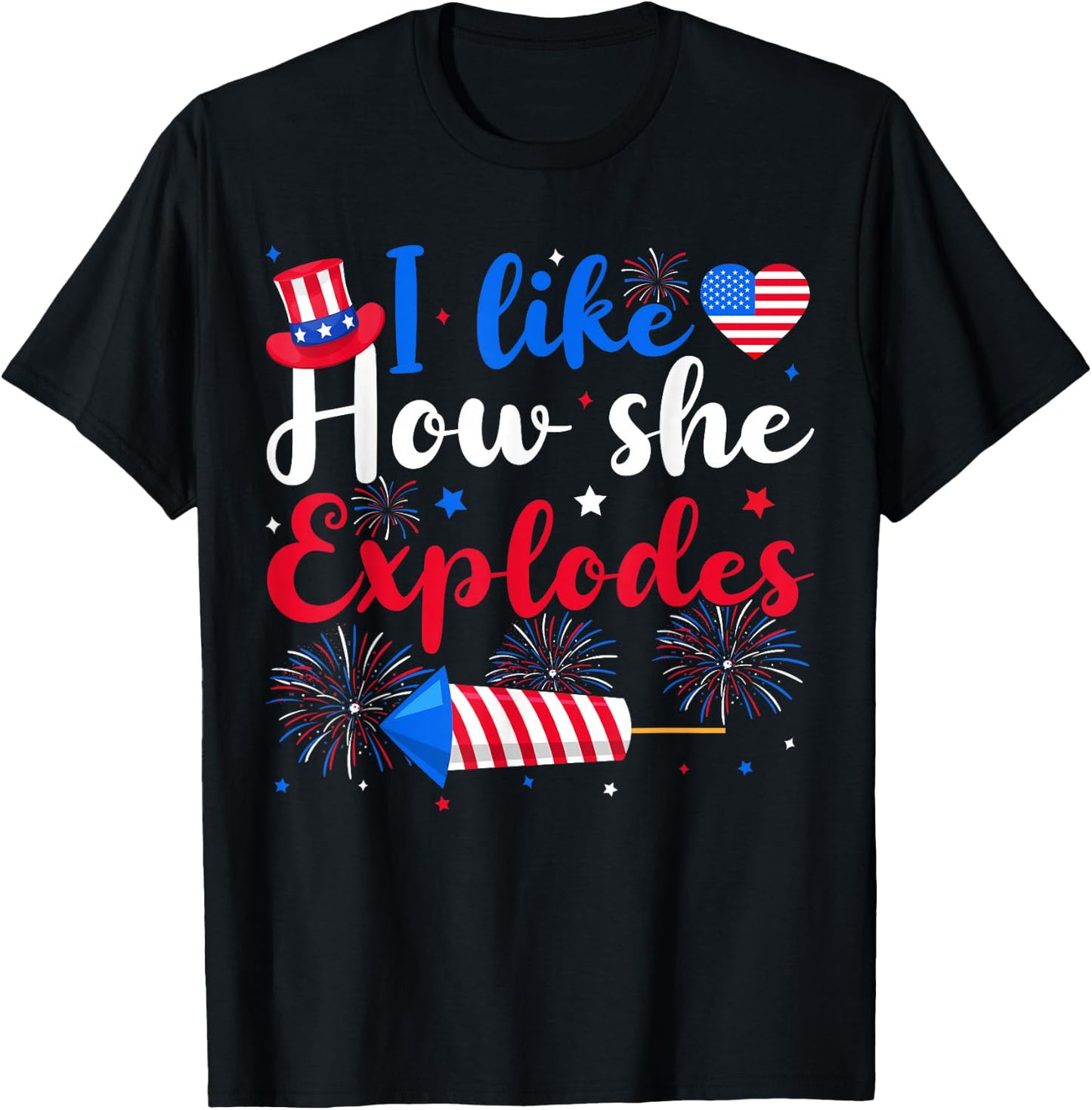I Like How She Explodes Couples Matching 4th of July Couple T-Shirt - T-Shirt | Black