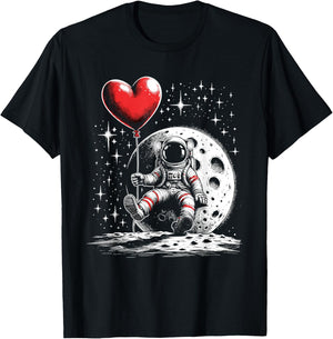 Space Astronaut Heart Balloon Valentine's Day Valentine T-Shirt - T-Shirt | Black