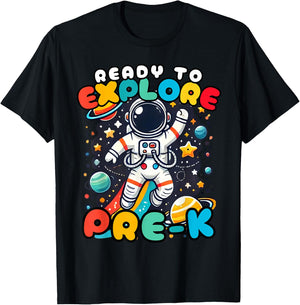 Ready to Explore Pre-K Astronaut First Day School Boys Kids T-Shirt - T-Shirt | Black
