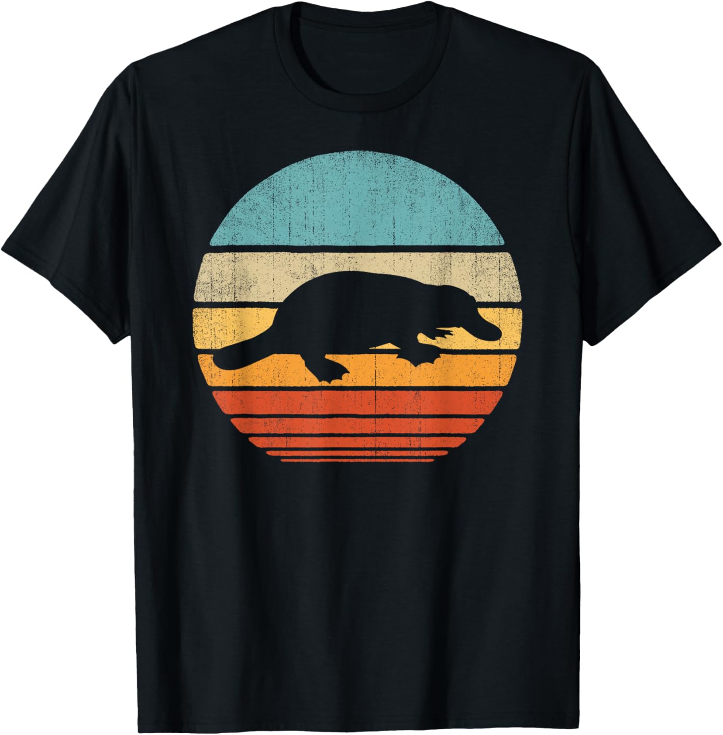 Platypus Retro Vintage 60s 70s Sunset Mammal Animal Lovers T-Shirt - T-Shirt | Black