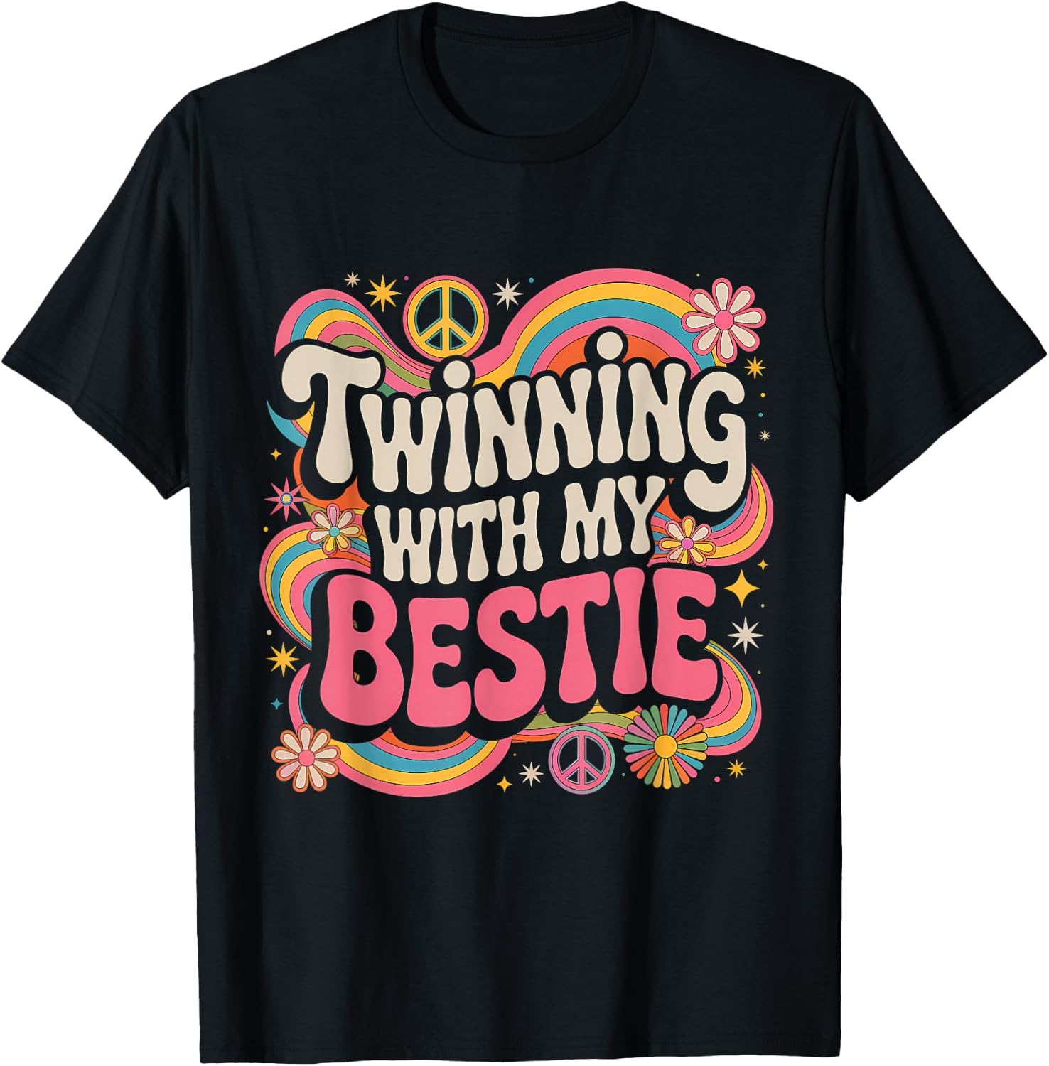Twinning with My Bestie Twins Friends Twin Matching T-Shirt - T-Shirt | Black