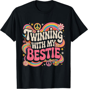 Twinning with My Bestie Twins Friends Twin Matching T-Shirt - T-Shirt | Black