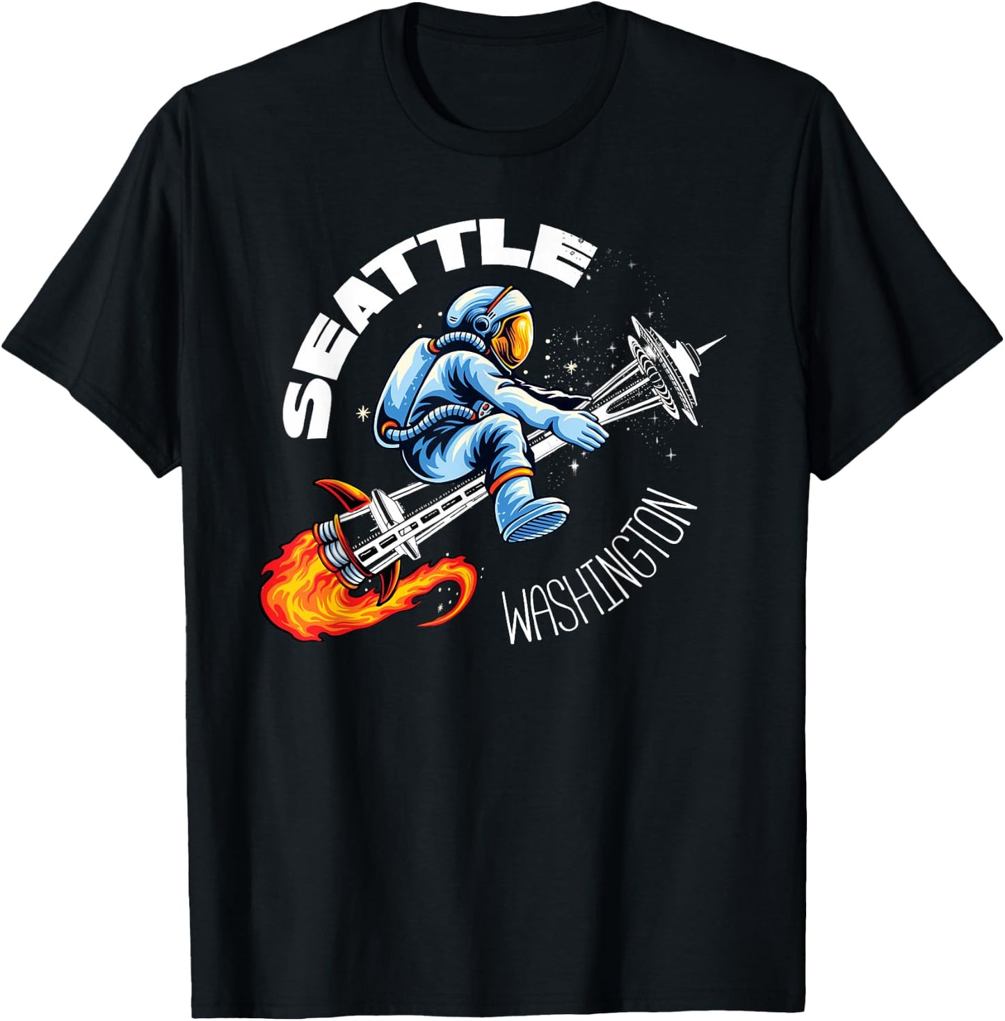 Retro Seattle Washington Astronaut Space Needle Souvenir T-Shirt - T-Shirt | Black