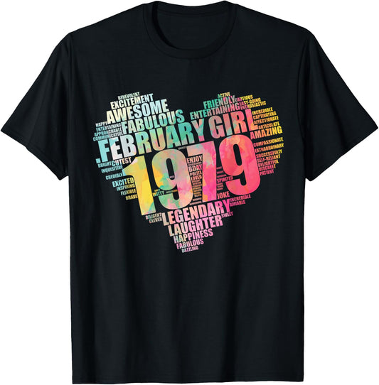FEBRUARY GIRL 1979 Awesome Fabulous 45 Heart 45th Birthday T-Shirt - T-Shirt | Black
