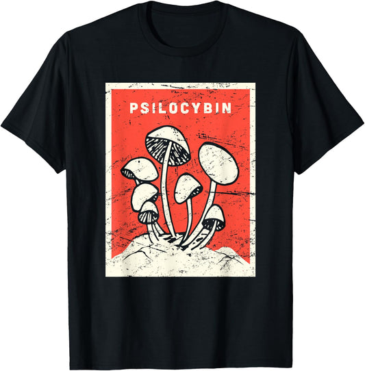 Psilocybin - Retro Psychedelic Magic Mushrooms T-Shirt - T-Shirt | Black