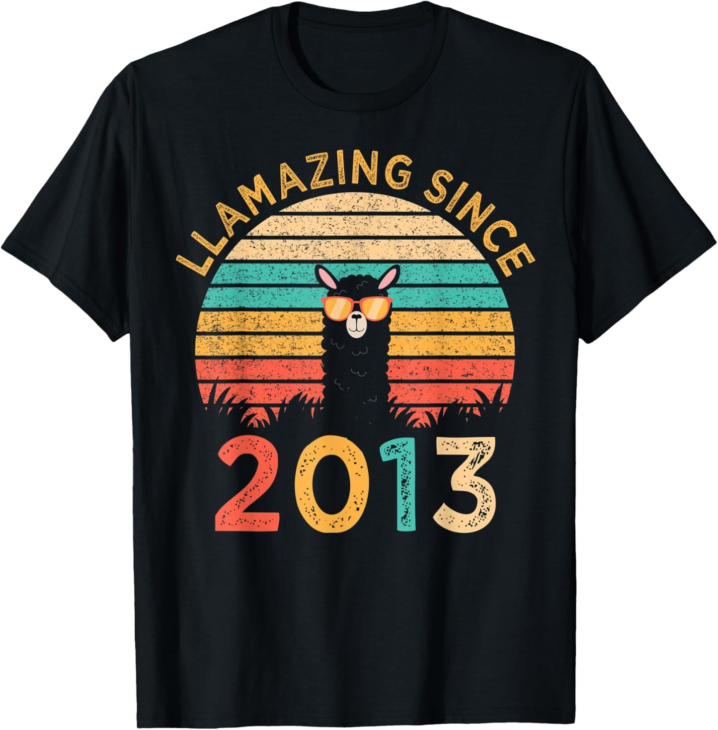 LLamazing Since 2013 Llama Wearing Sunglasses Funny Birthday T-Shirt - T-Shirt | Black