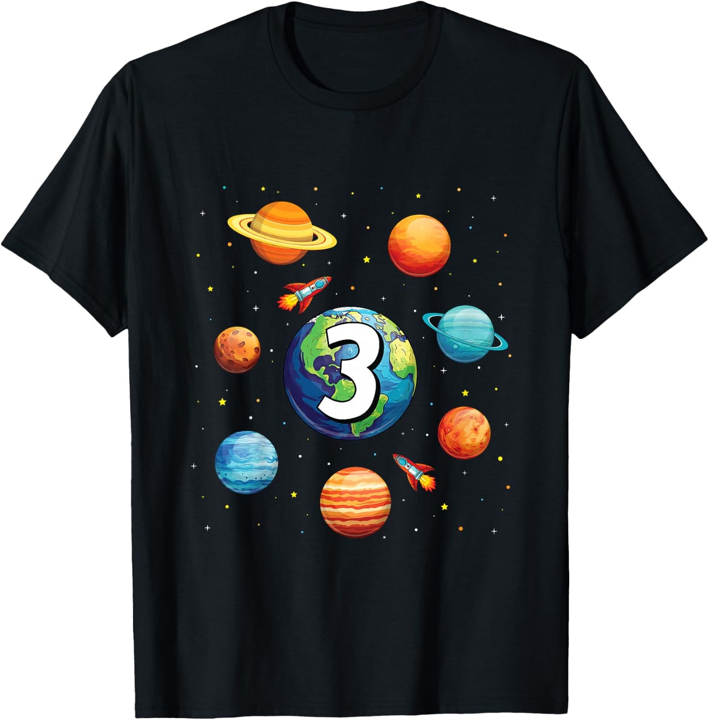 Kids 3 Year Old Shirt Boys Kids Space Solar Planets 3rd Birthday T-Shirt - T-Shirt | Black