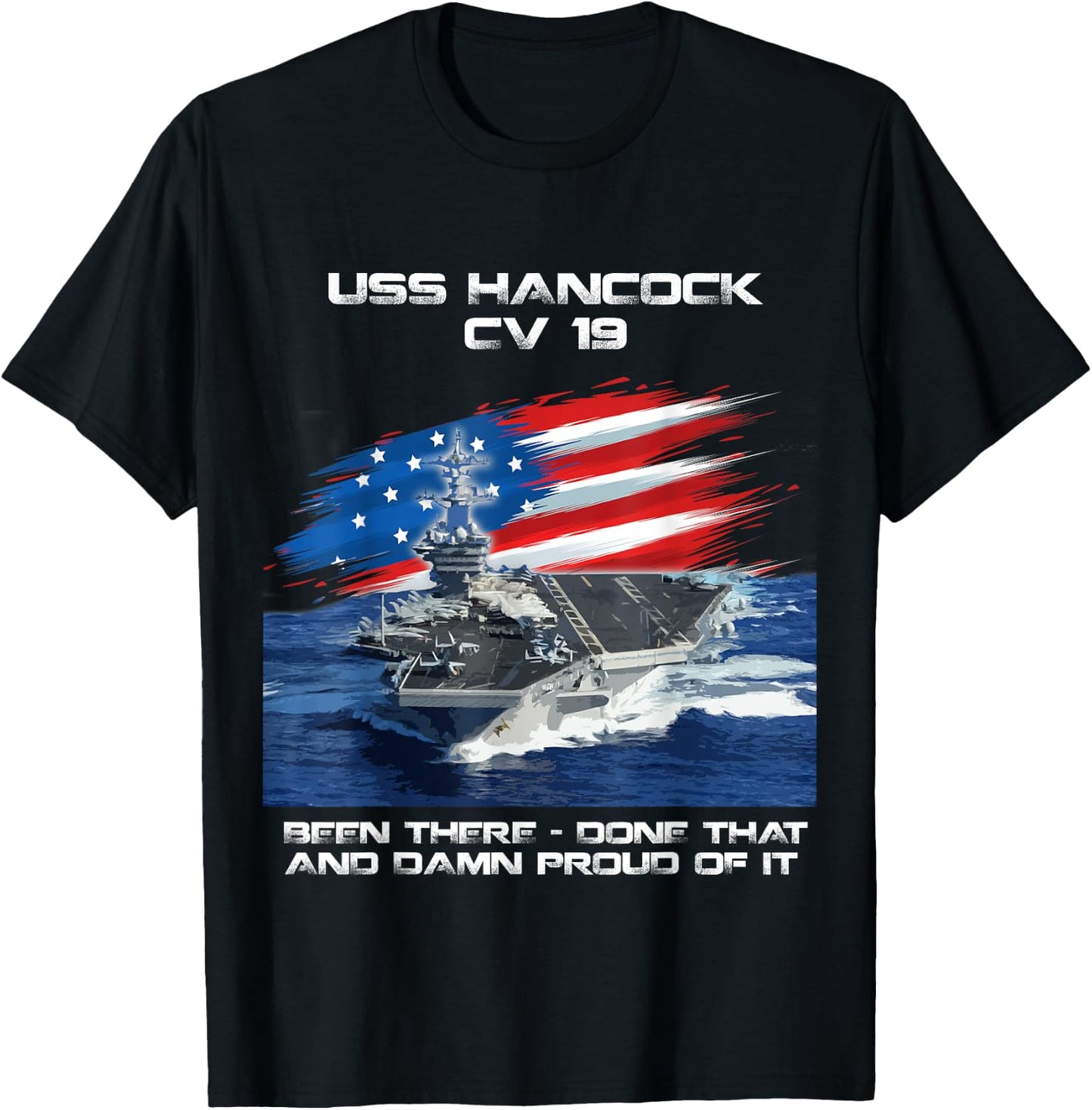 USS Hancock CV 19 Aircraft Carrier Veteran USA Flag Xmas T-Shirt - T-Shirt | Black