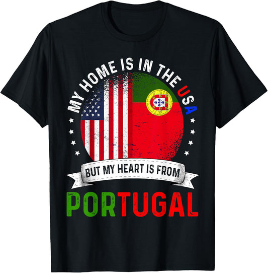 Portuguese American Patriot Heart is from Portugal Flag T-Shirt - T-Shirt | Black