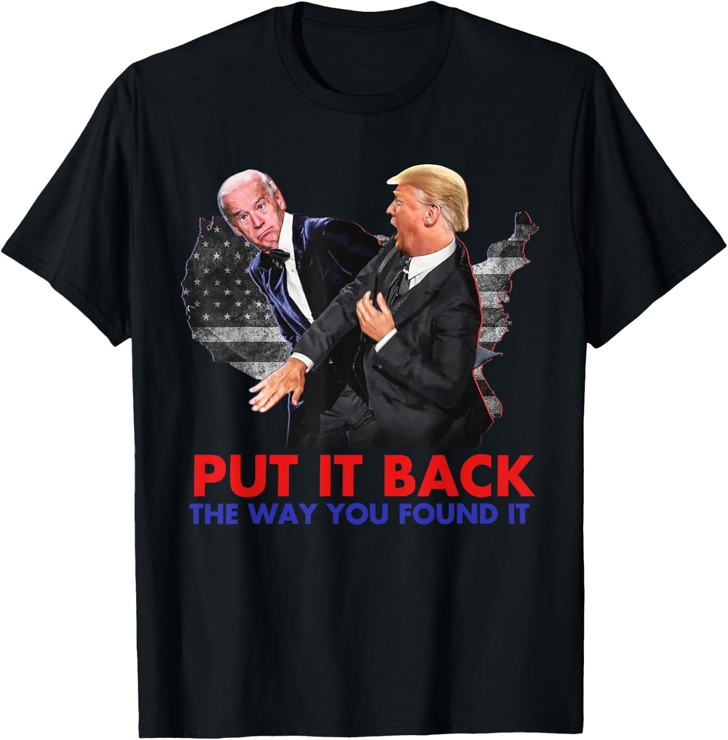 Put It Back The Way You Found It Funny Biden & Trump Vintage T-Shirt - T-Shirt | Black