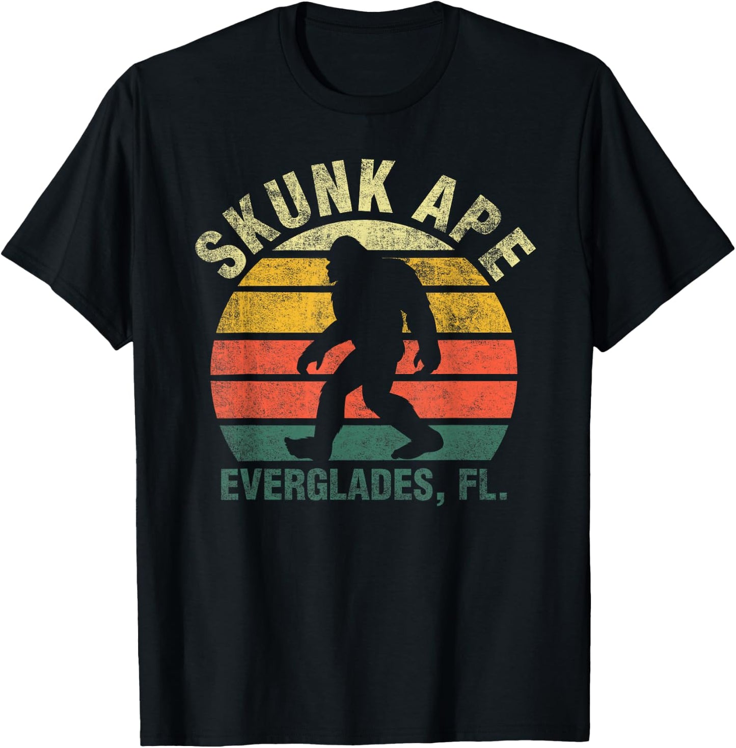 Vintage Retro Skunk Ape Florida Everglades Swamp Bigfoot T-Shirt - T-Shirt | Black