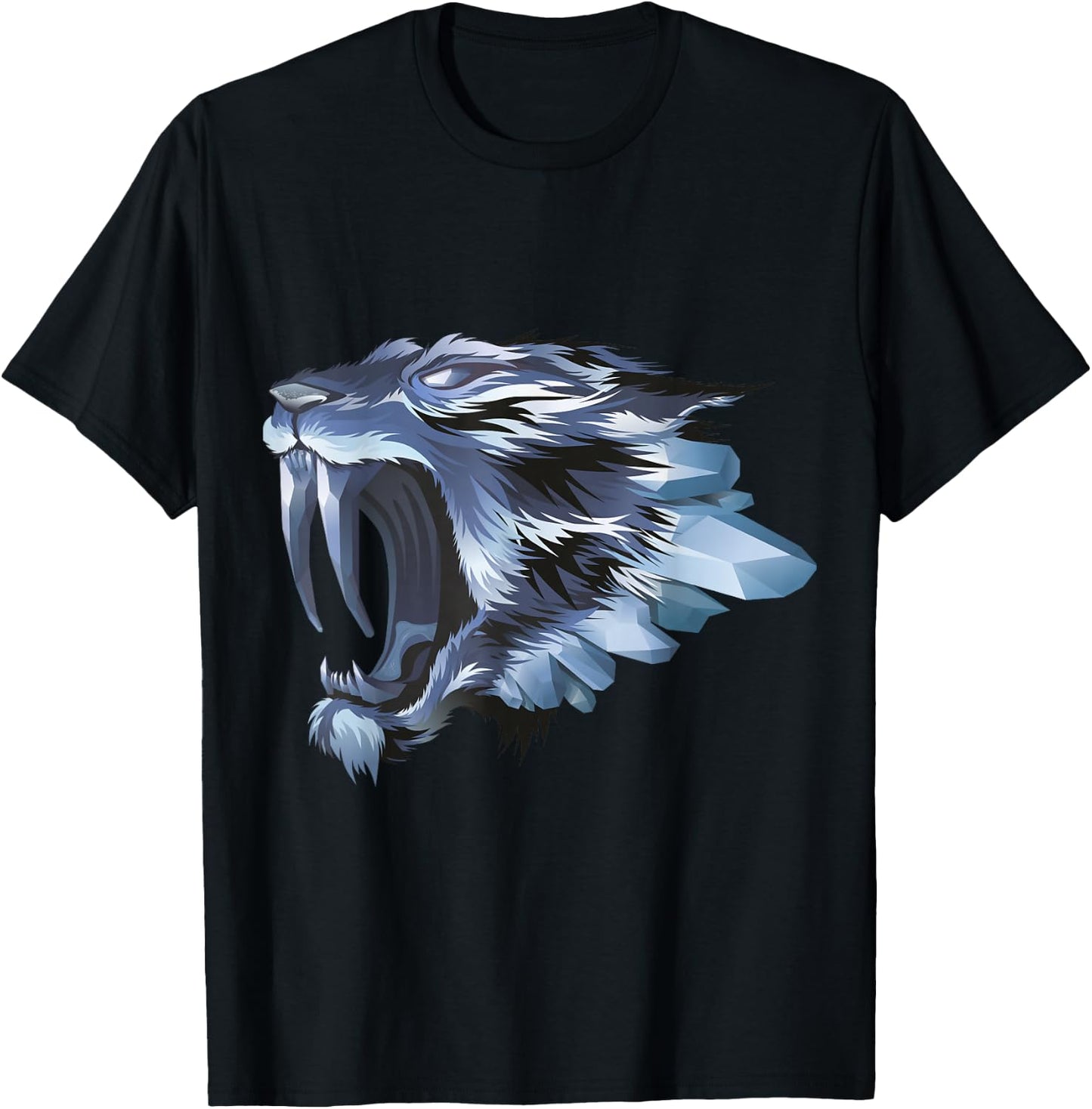 Smilodon Sabertooth Tiger Cat Iced Blue Design T-Shirt - T-Shirt | Black