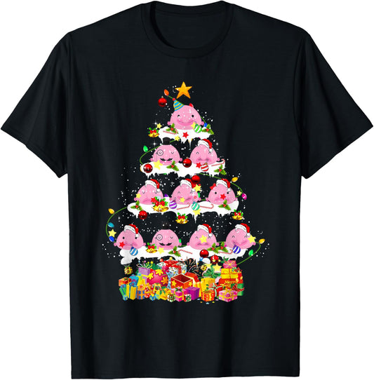 Santa Blobfish Christmas Tree Xmas Lights Blobfish Lover T-Shirt - T-Shirt | Black