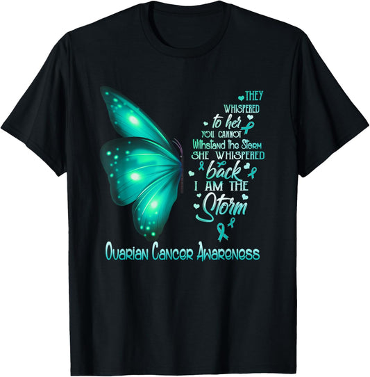 I am the storm Ovarian Cancer Awareness Butterfly T-Shirt - T-Shirt | Black