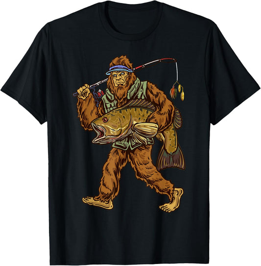 Northern Outdoors Bass Co. Men's Smallmouth Bass Fishing Bigfoot Fisherman , Black, Small T-Shirt - T-Shirt | Black