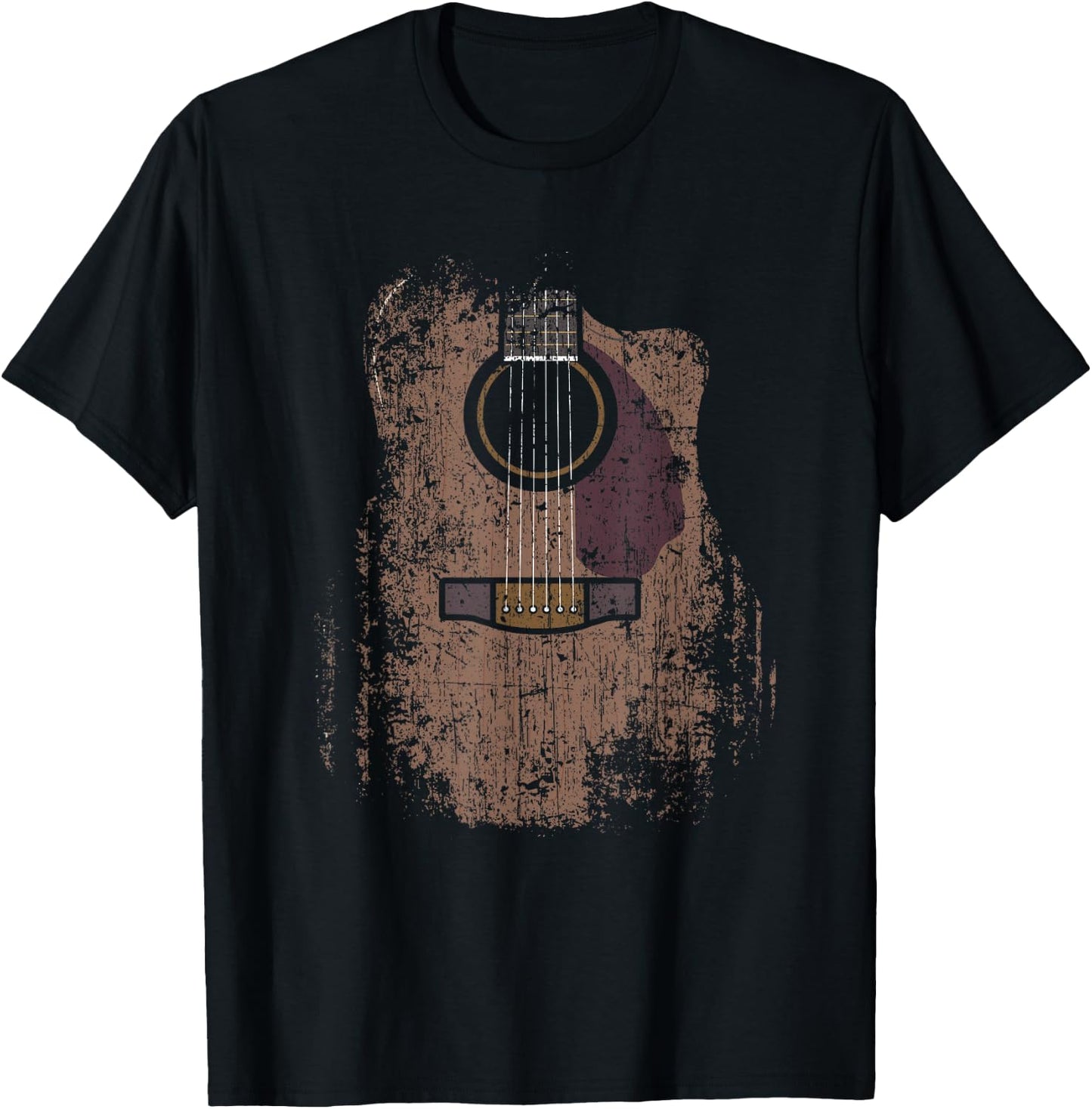 Musician Guitarist Instrument & Strings Designs Distressed Acoustic Guitar Vintage Player Rock & Roll Music - Adults/Kids - Black - Short Sleeve - Classic Fit - Small T-Shirt - T-Shirt | Black