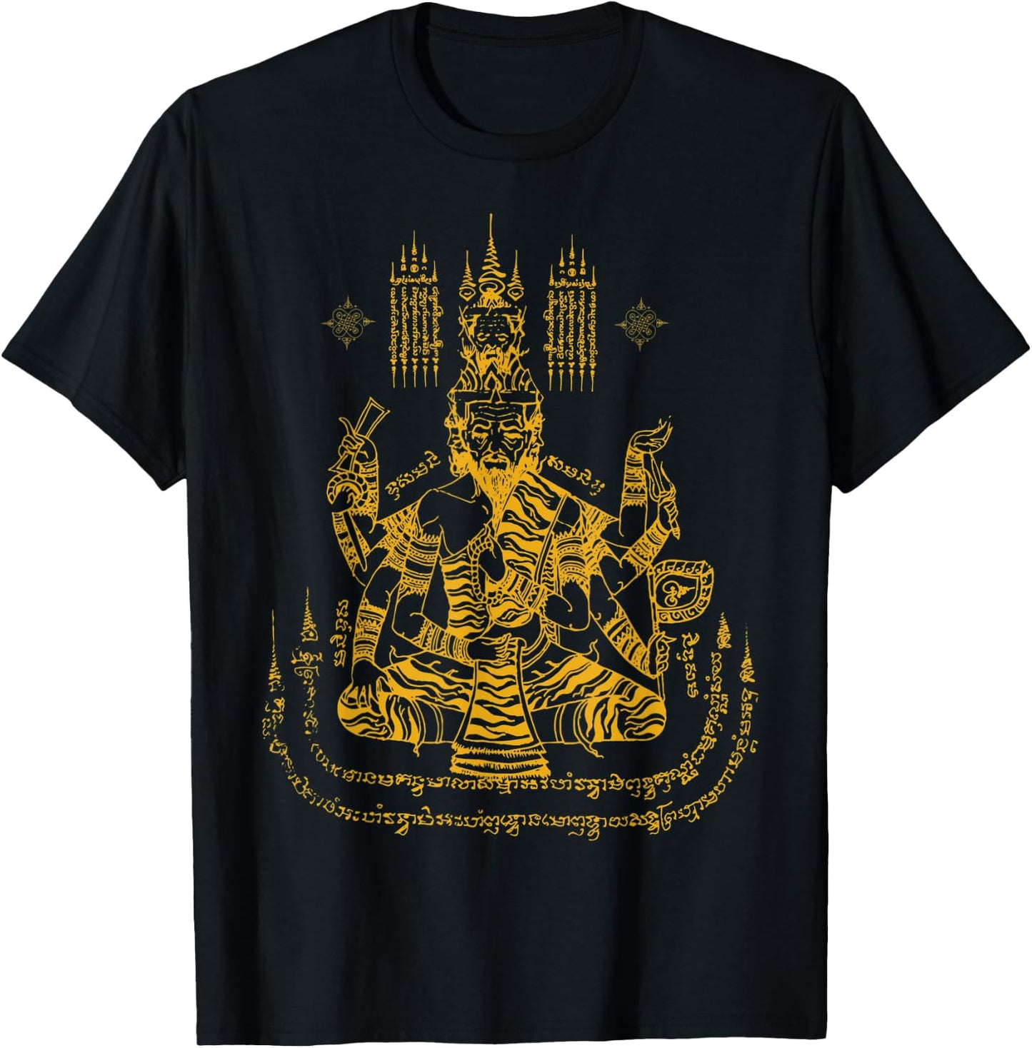 Sawadee Thai Traditional Sak Yant Thai Twin Tigers Muay Thai T-Shirt - T-Shirt | Black