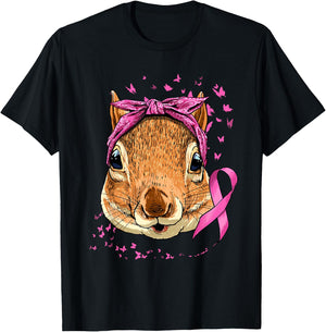 Breast Cancer Awareness Squirrel Pink Ribbon Cancer Survivor T-Shirt - T-Shirt | Black