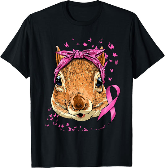 Breast Cancer Awareness Squirrel Pink Ribbon Cancer Survivor T-Shirt - T-Shirt | Black