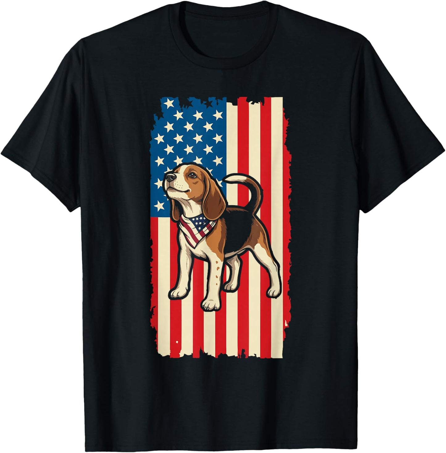 Beagle American Flag Patriotic 4th of July Design T-Shirt - T-Shirt | Black
