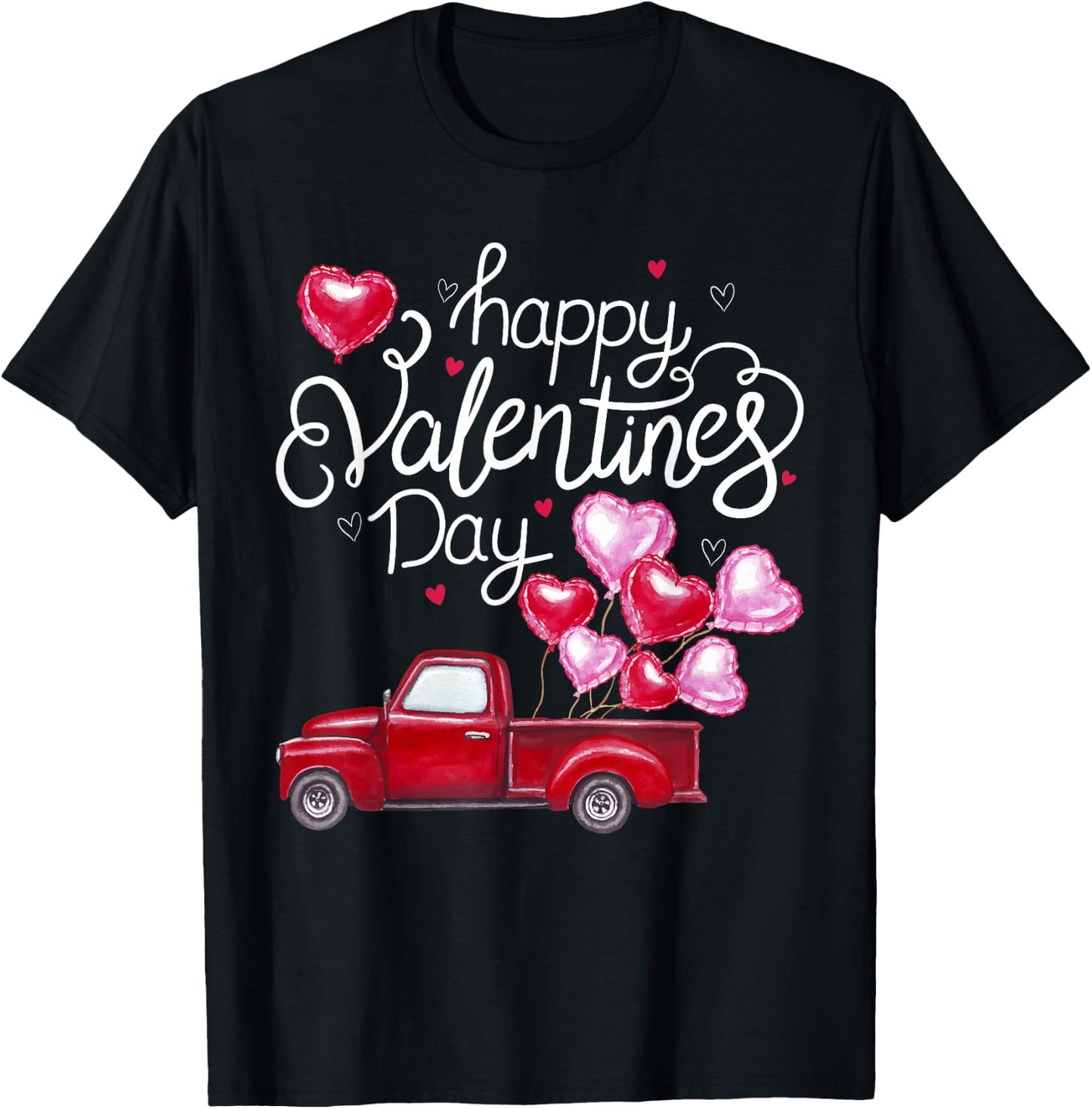 Red Truck With Hearts Happy Valentine's Day Gifts T-Shirt - T-Shirt | Black