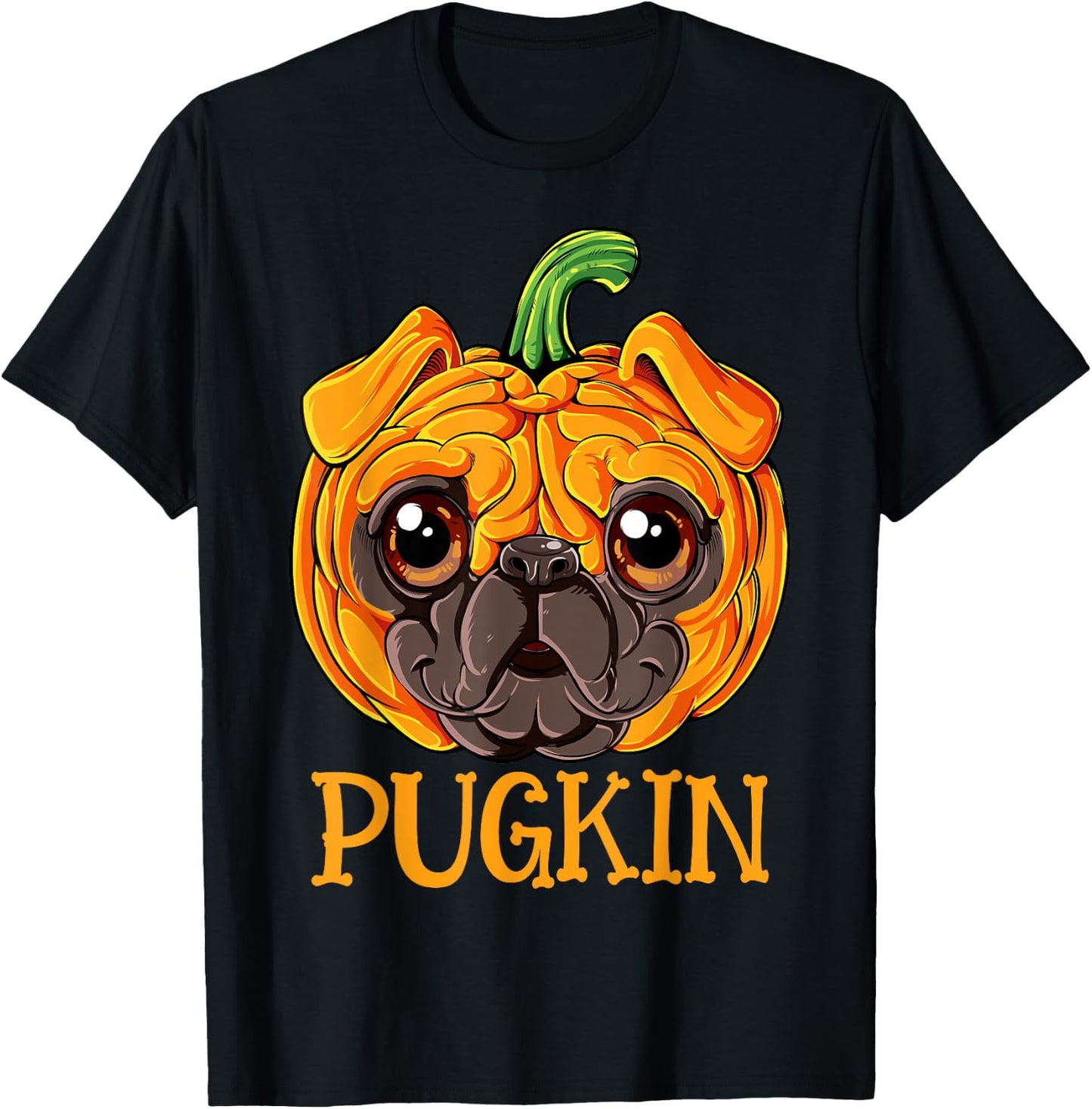 Pugkin Pug Pumpkin Halloween Thanksgiving Men Women Dog T-Shirt - T-Shirt | Black