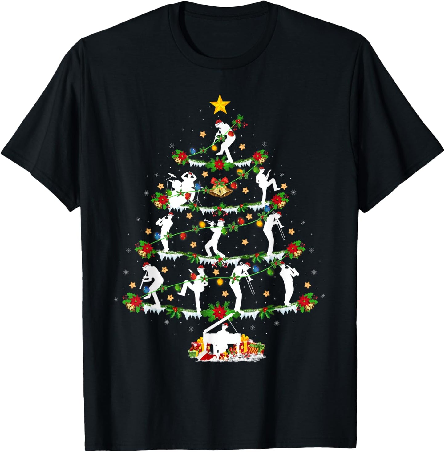 Marching Band Lover Lighting Marching Band Christmas Tree T-Shirt - T-Shirt | Black