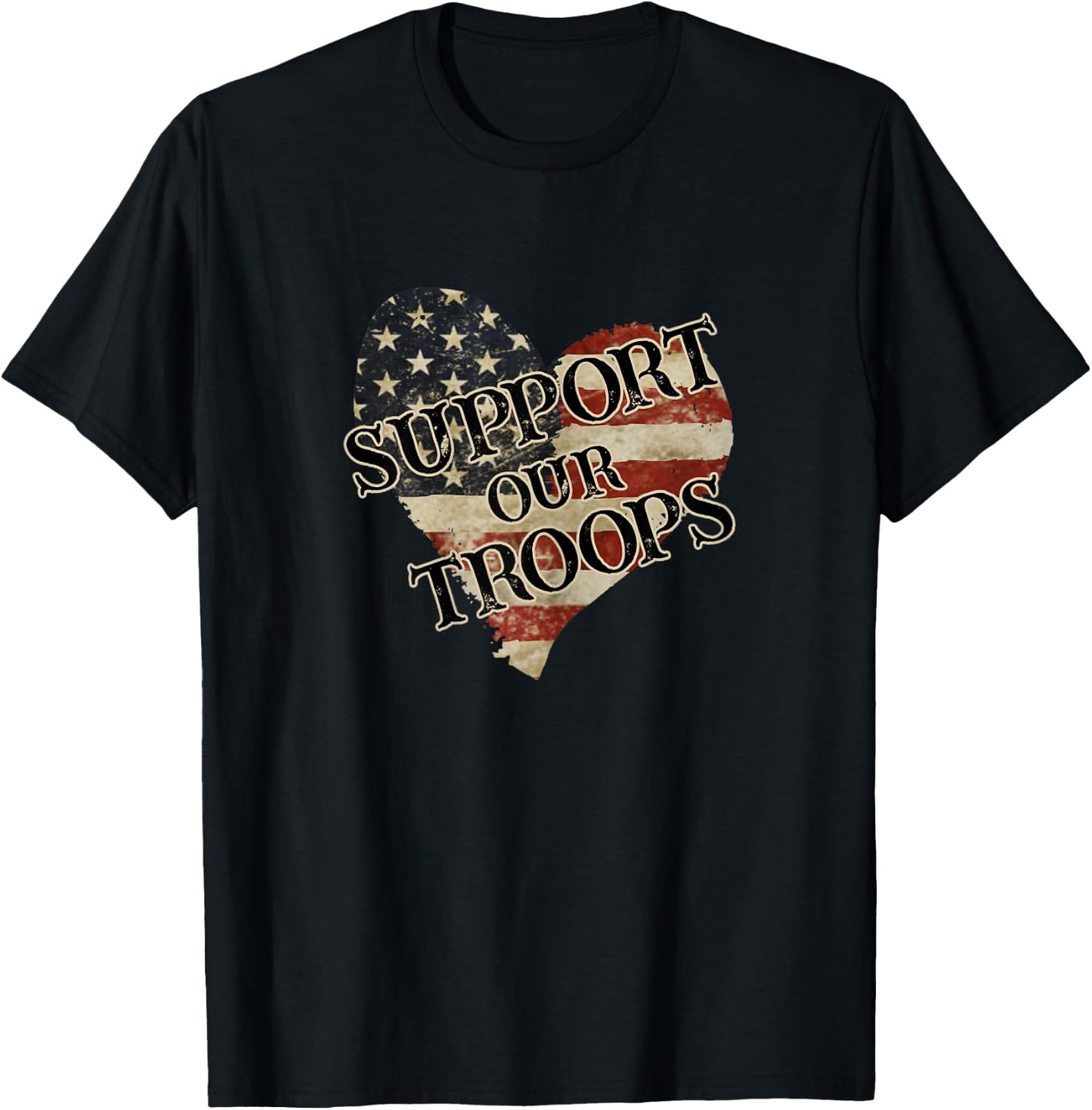 Support Our Troops Patriotic Military American Flag T-Shirt - T-Shirt | Black