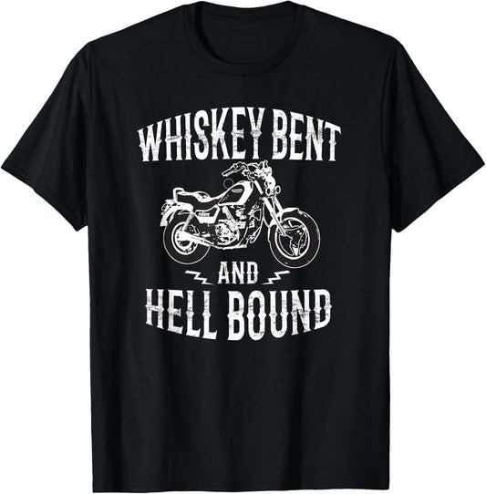 Whiskey Bent And Hell Bound Vintage Motorcycle Lover T-Shirt - T-Shirt | Black