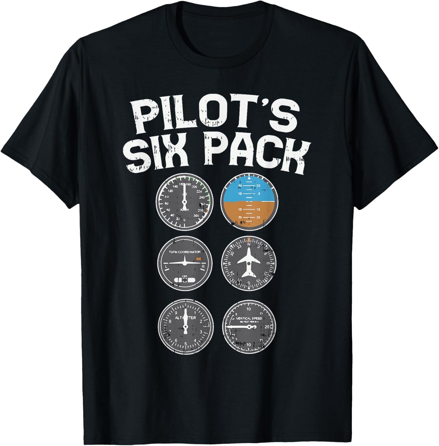 Pilots Six Pack Funny Flight Instruments Aviation Humor Gift T-Shirt - T-Shirt | Black