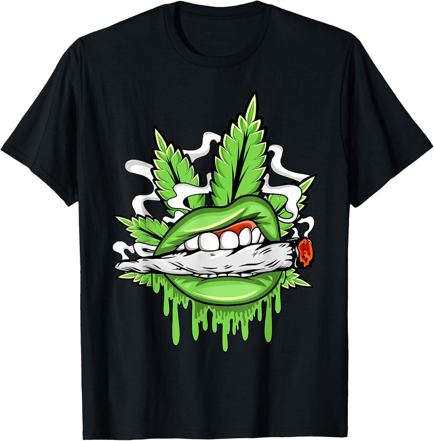 Funny Sexy Lips Cannabis Marijuana Weed Pot Leaf Lover T-Shirt - T-Shirt | Black