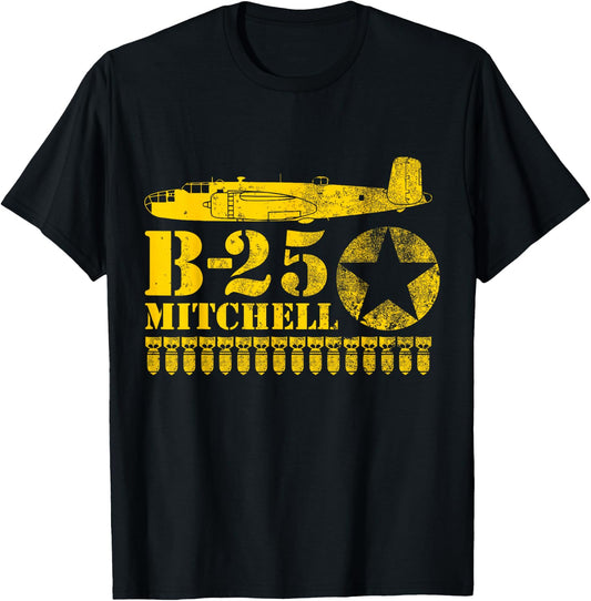 WW2 Air Force Bomber Airplane T shirt - B-25 Mitchell T-Shirt - T-Shirt | Black