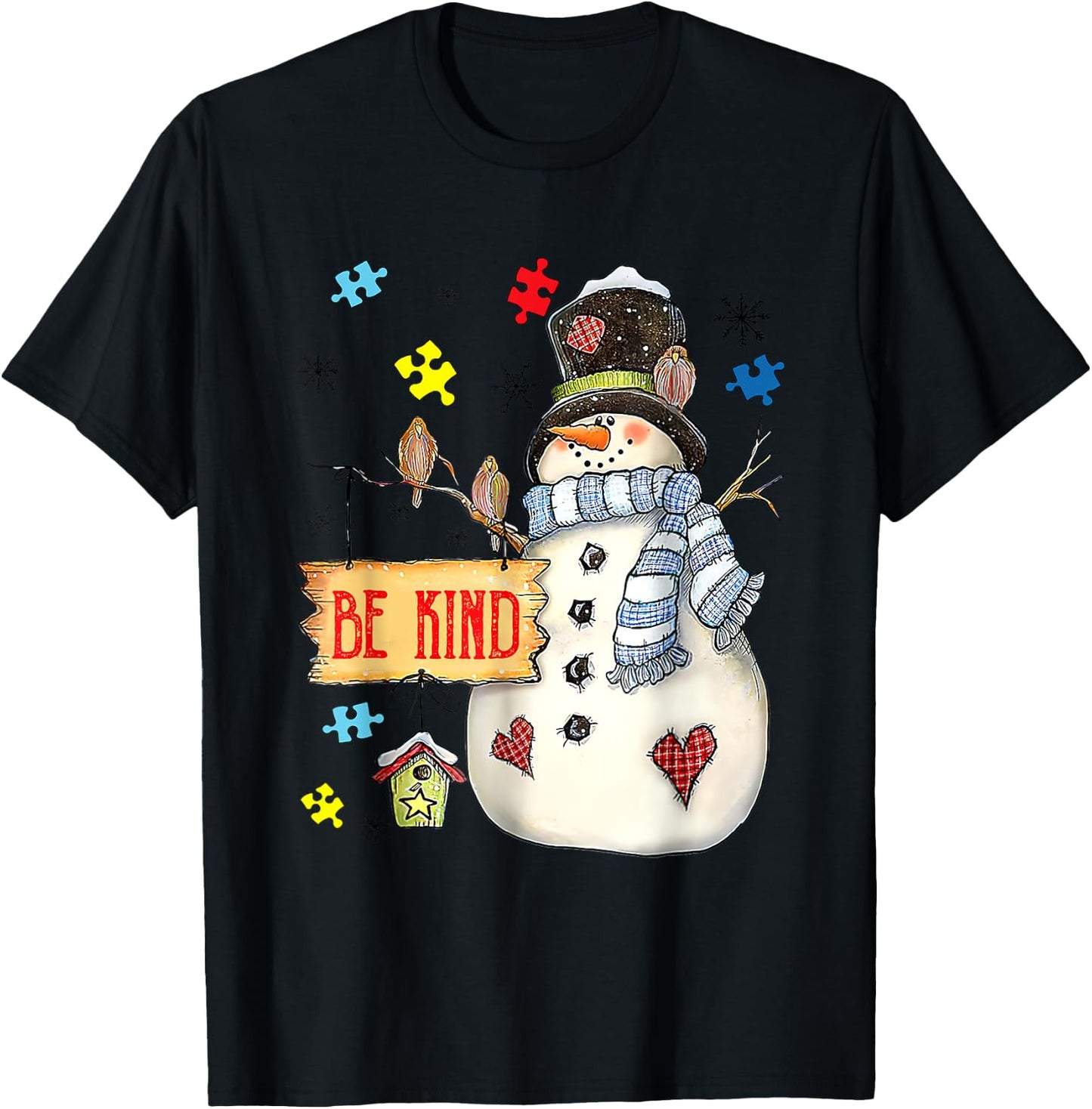 Be Kind Snowman Puzzle Autism Awareness Funny Family Xmas T-Shirt - T-Shirt | Black