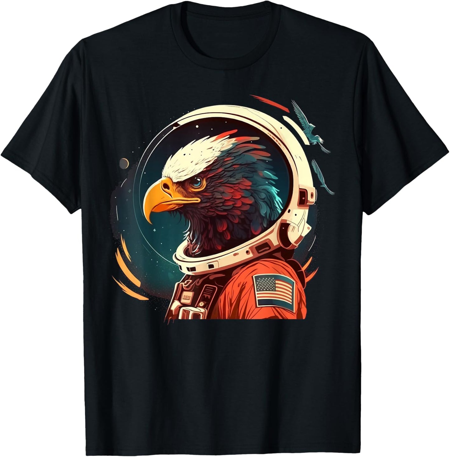 Outer Space Eagle on Galaxy Astronaut Eagle T-Shirt - T-Shirt | Black