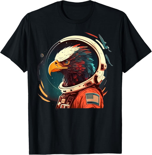 Outer Space Eagle on Galaxy Astronaut Eagle T-Shirt - T-Shirt | Black