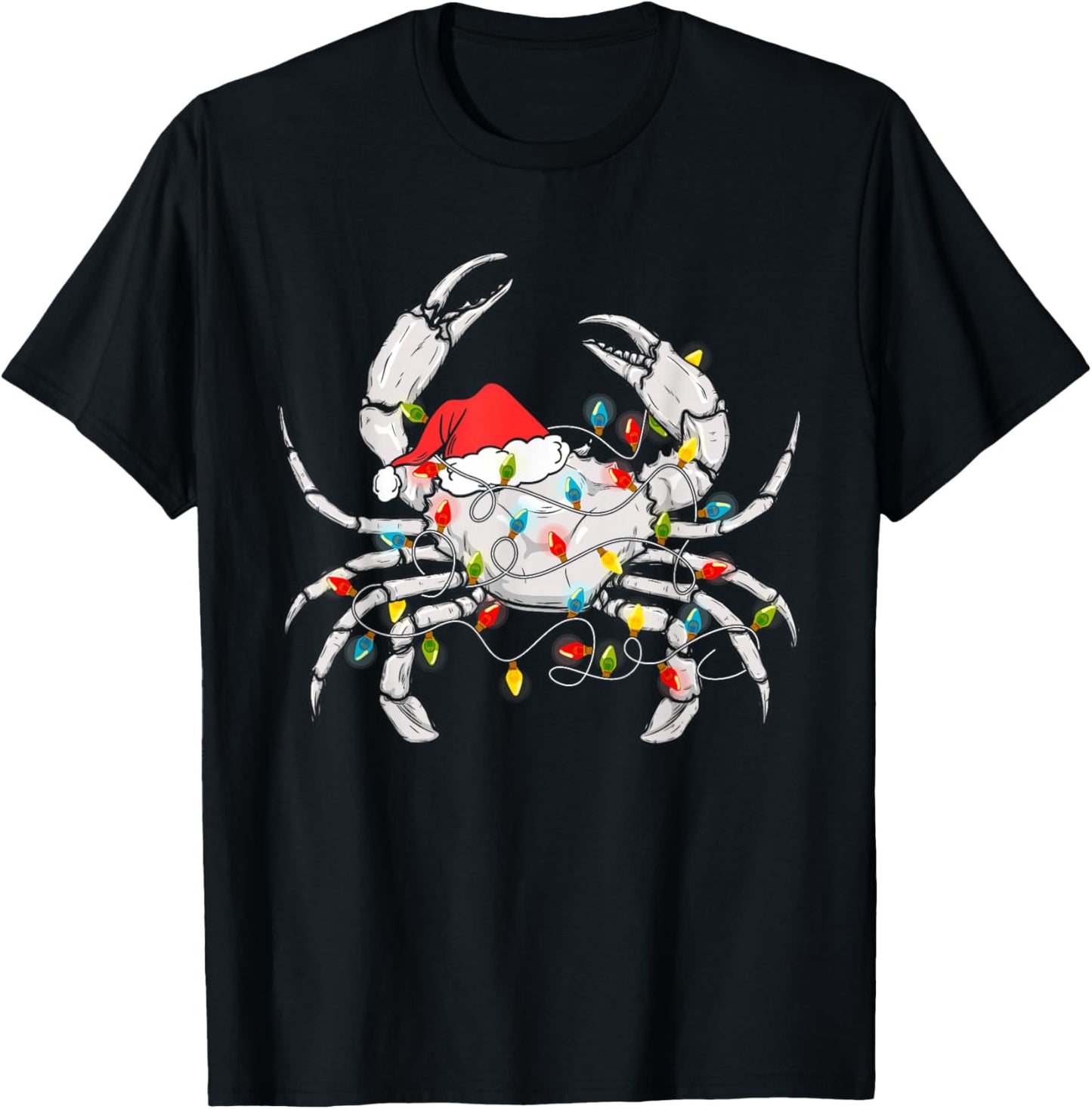 Crab Santa Hat Xmas Lights Sea Animal Lover Ugly Christmas T-Shirt - T-Shirt | Black