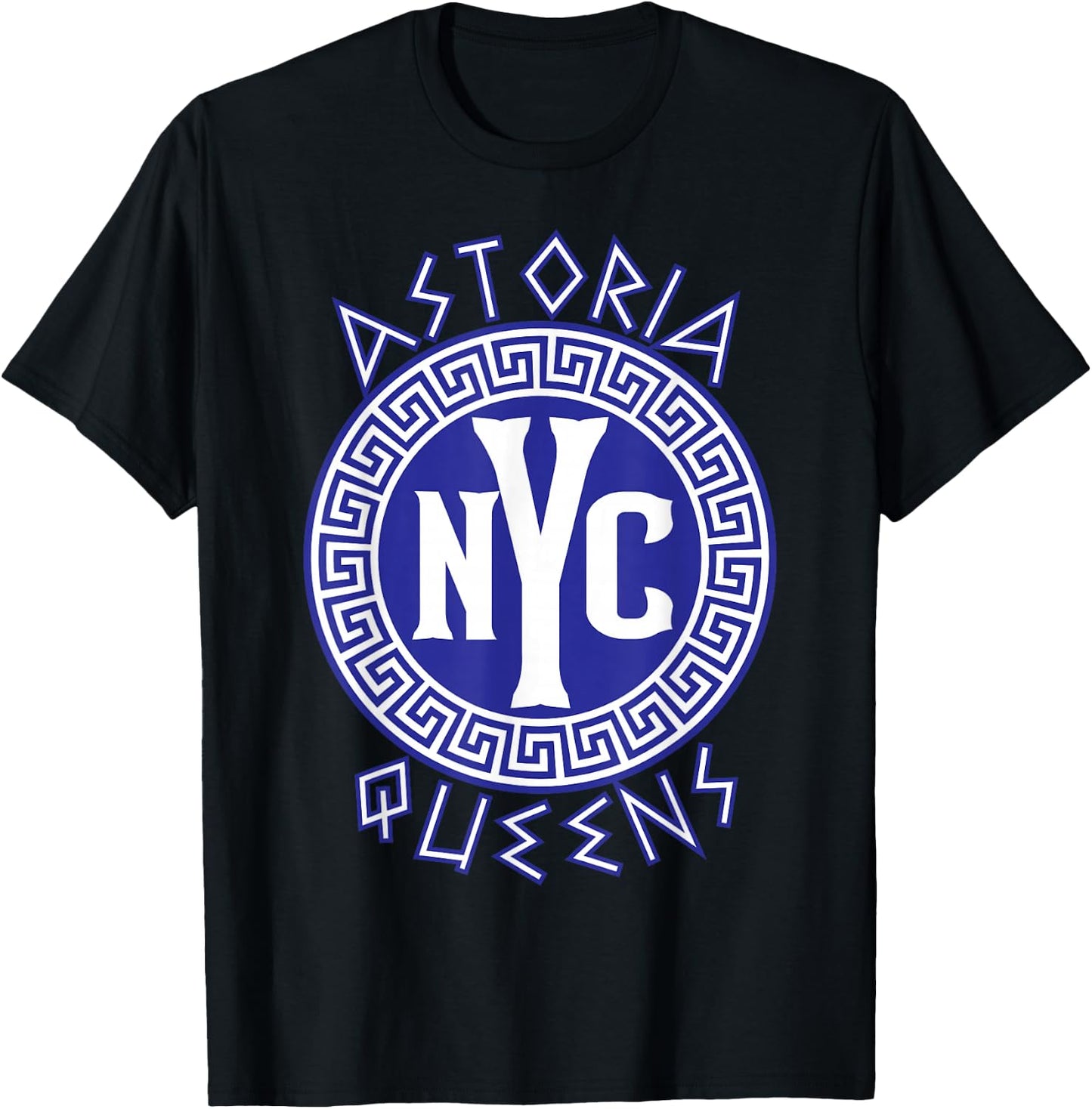 Astoria Queens NYC Circle with Greek Style Text T-Shirt - T-Shirt | Black