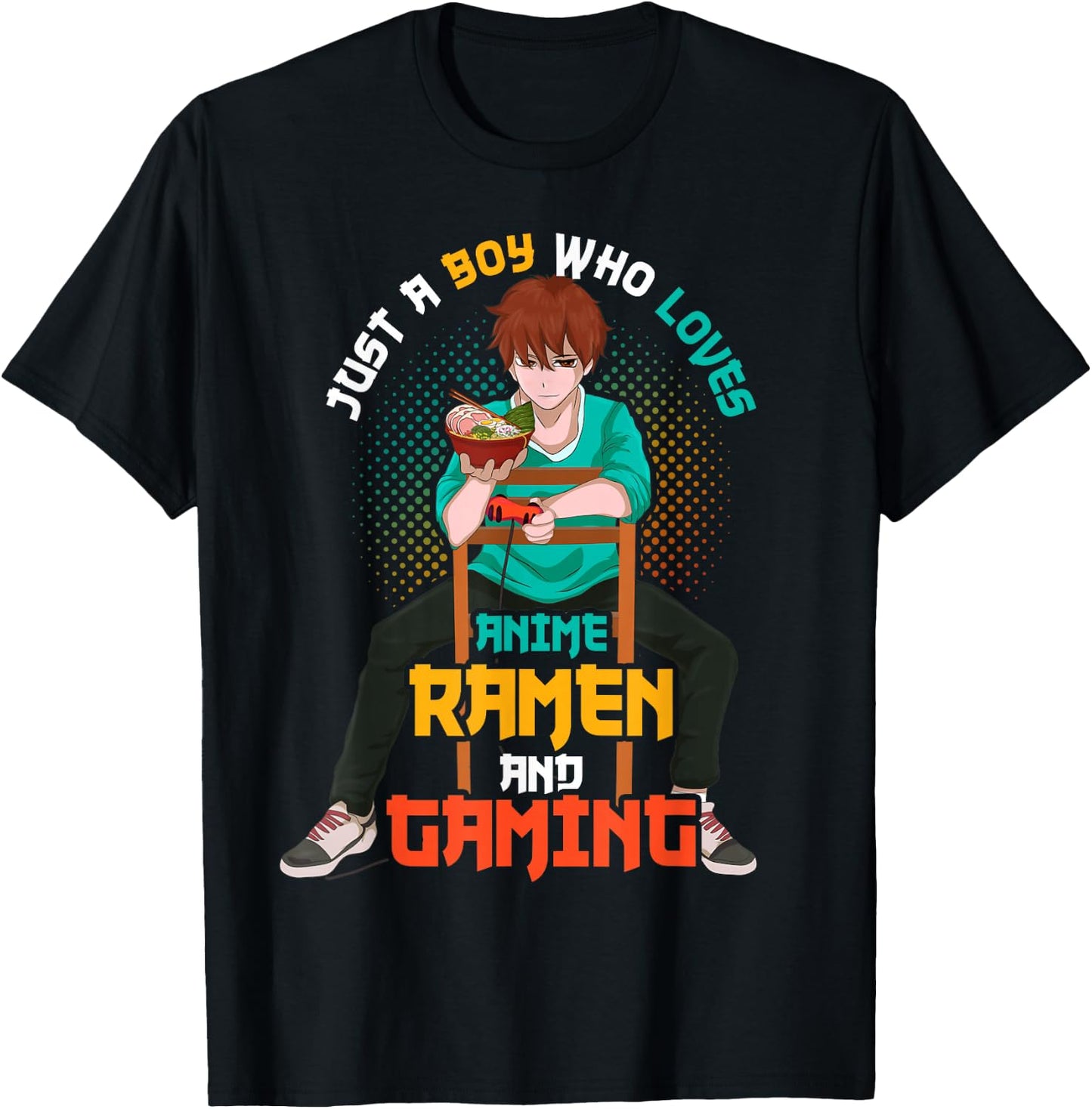 Gamer Ramen Noodles Gaming Japanese Manga Boys Anime T-Shirt - T-Shirt | Black