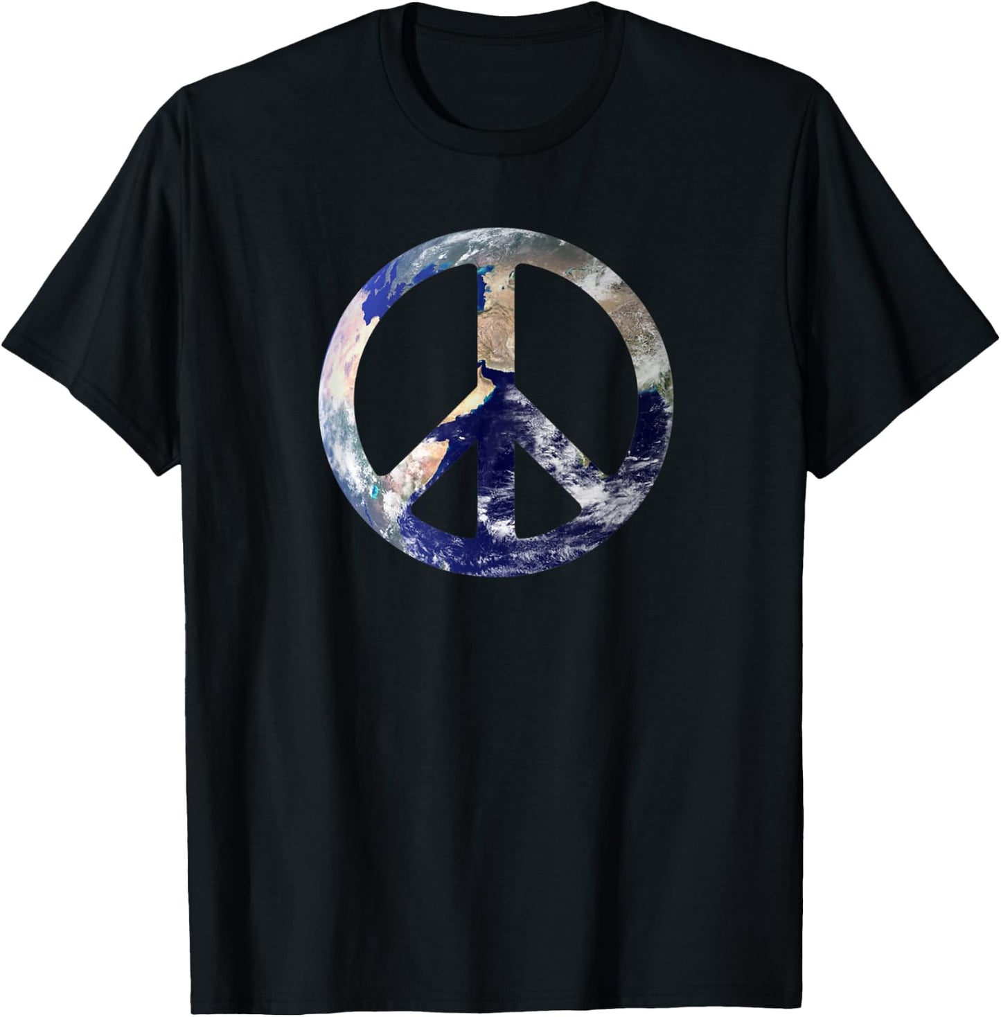 World Peace Symbol With Earth Background Of World Peace Sign T-Shirt - T-Shirt | Black