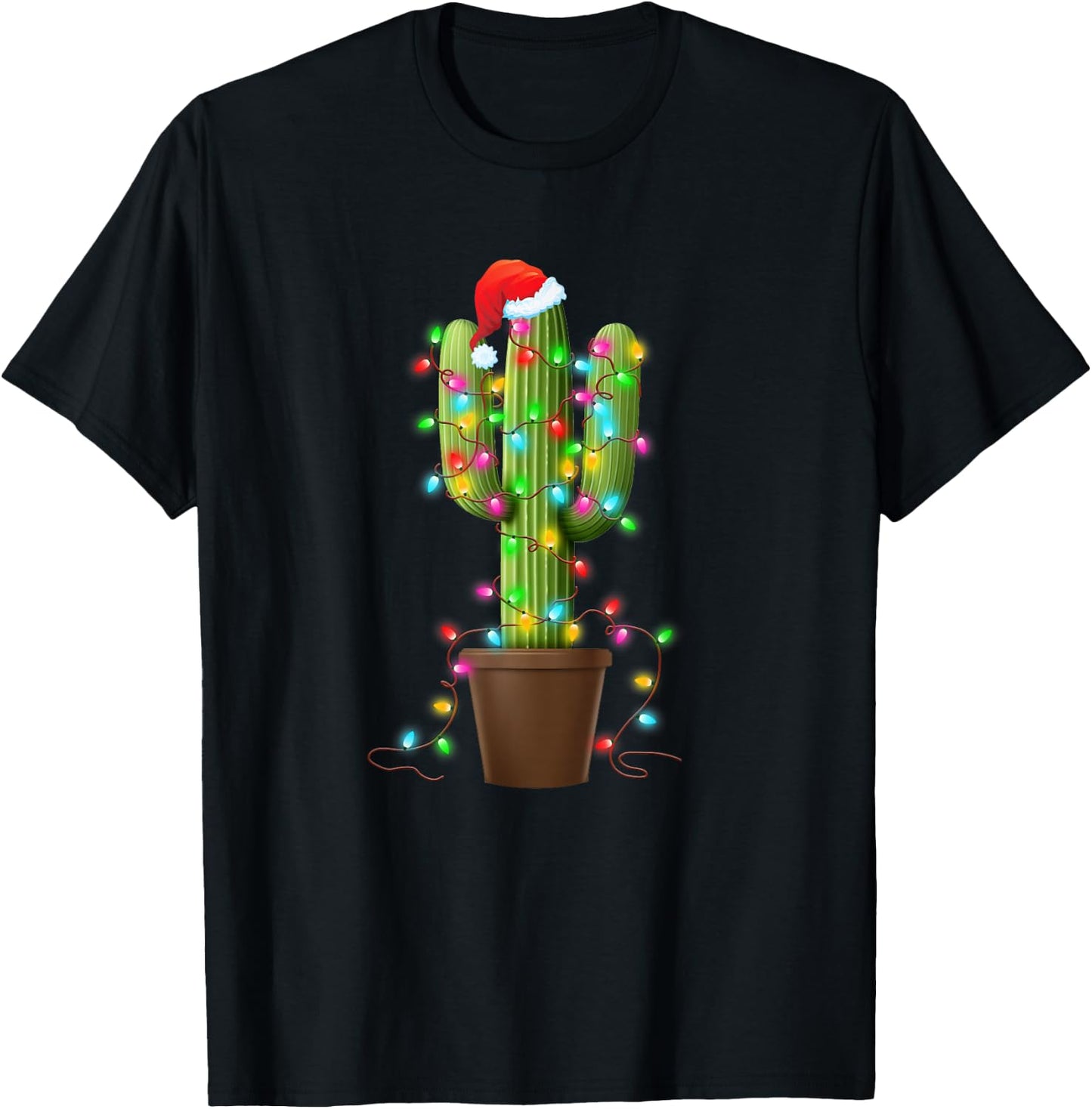 Christmas Lights Cactus Lover Funny Xmas Gifts Women T-Shirt - T-Shirt | Black