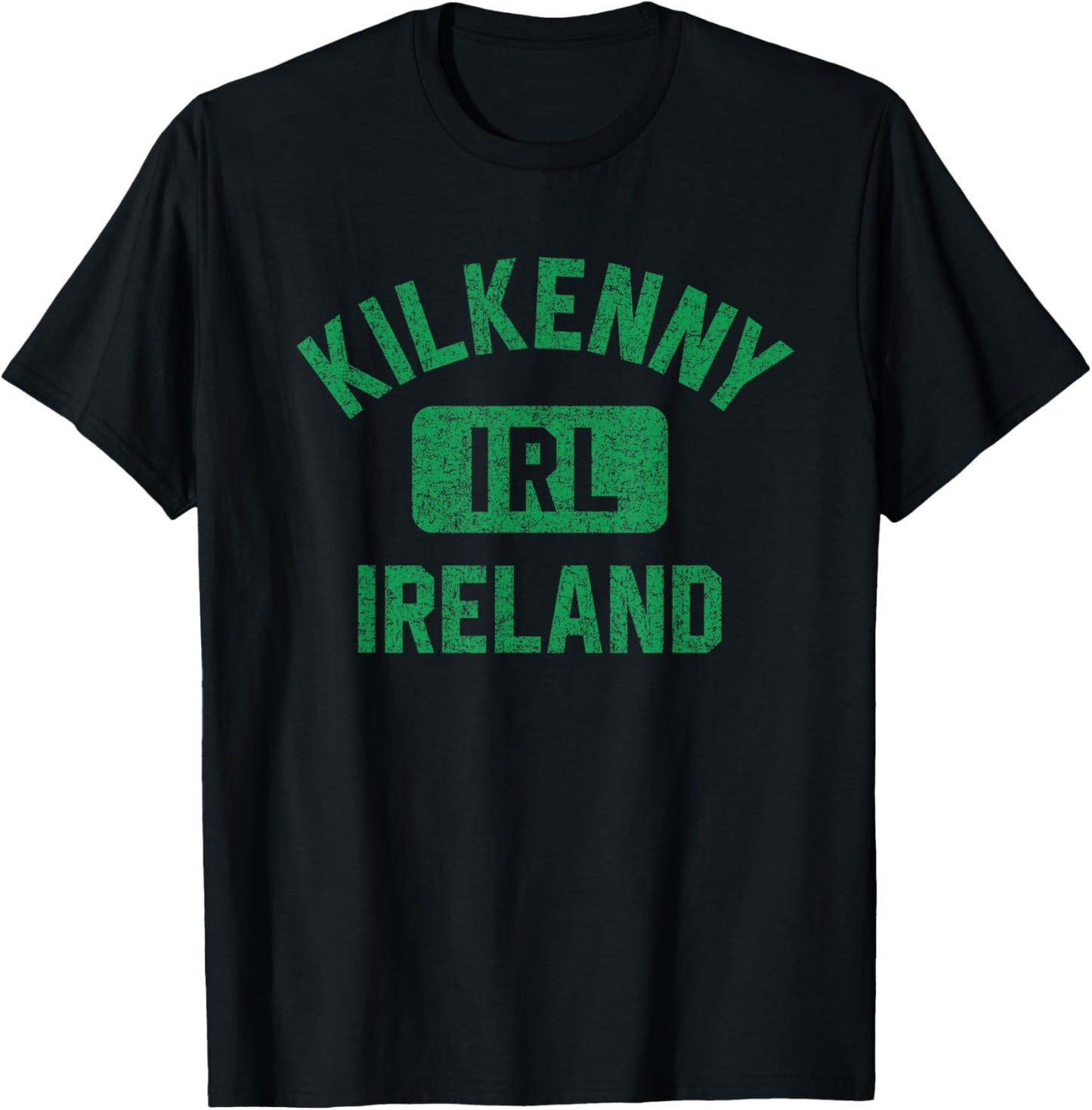 Kilkenny Ireland IRL Gym Style Distressed Green Print T-Shirt - T-Shirt | Black