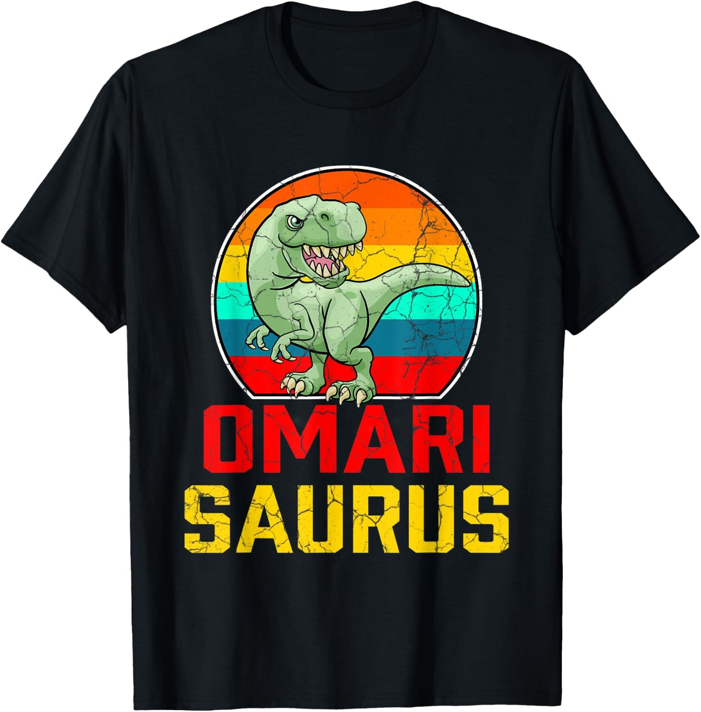 Omari Saurus Family Reunion Last Name Team Funny Custom T-Shirt - T-Shirt | Black