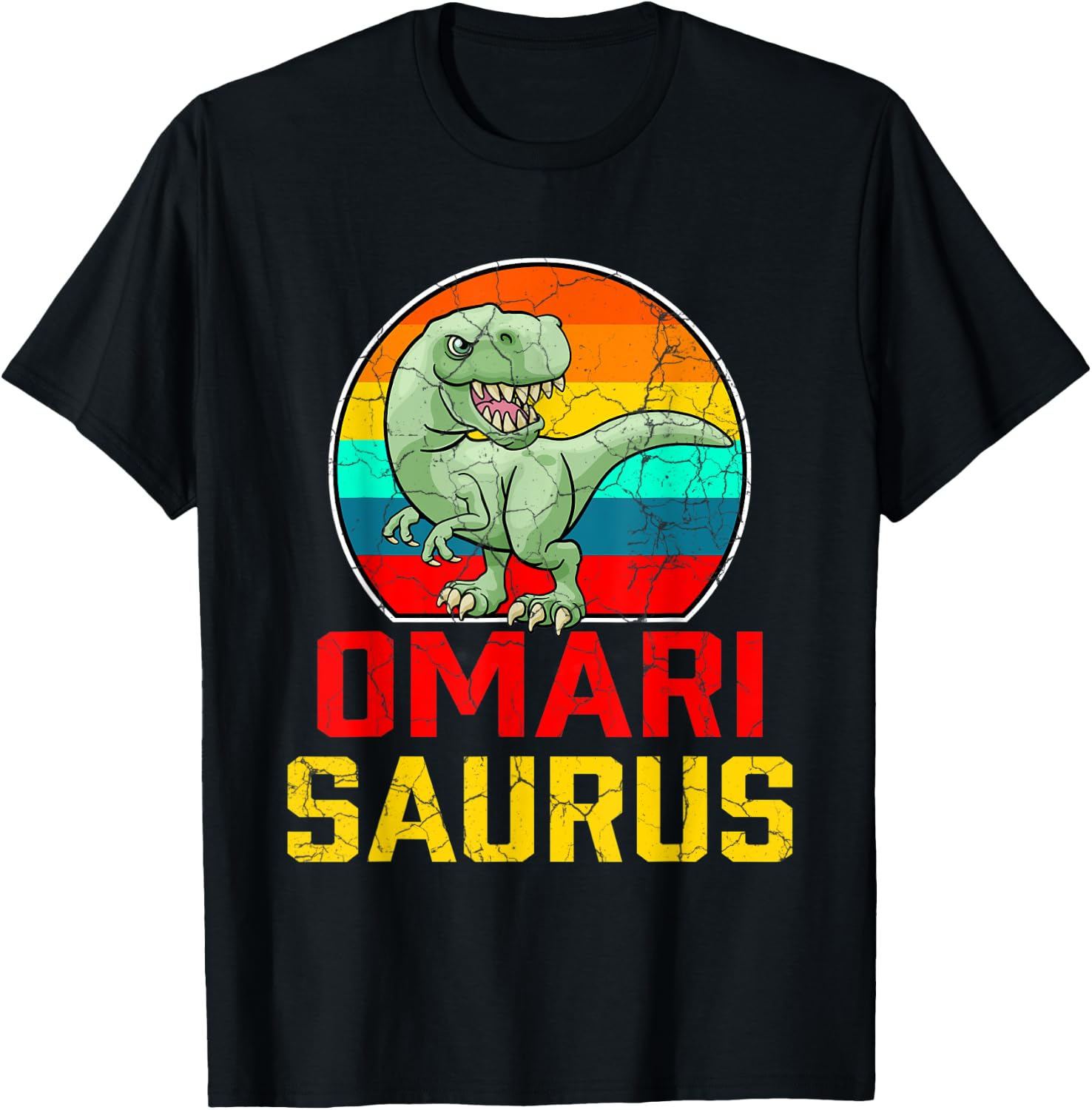 Omari Saurus Family Reunion Last Name Team Funny Custom T-Shirt - T-Shirt | Black