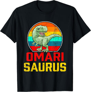 Omari Saurus Family Reunion Last Name Team Funny Custom T-Shirt - T-Shirt | Black