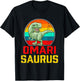 Omari Saurus Family Reunion Last Name Team Funny Custom T-Shirt - T-Shirt | Black