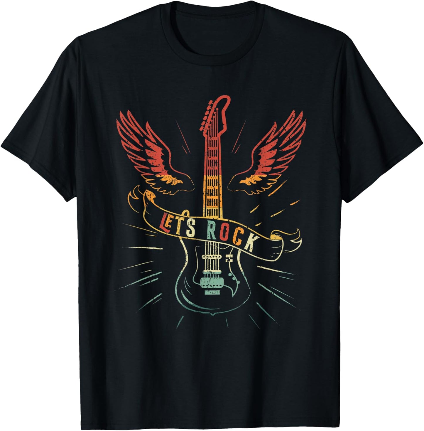 Lets Rock Rock n Roll Guitar Retro Lovers T-Shirt - T-Shirt | Black