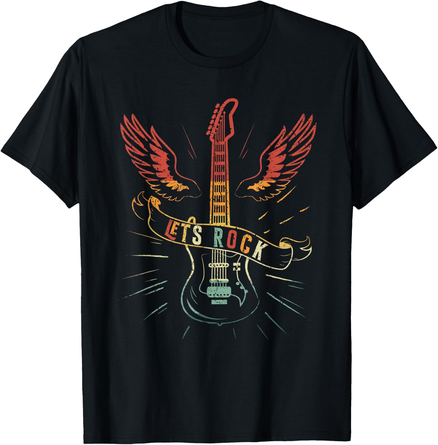 Lets Rock Rock n Roll Guitar Retro Lovers T-Shirt - T-Shirt | Black